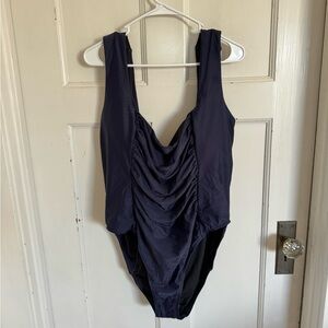 NWT J.Crew Navy Ruched Square neck one piece swimsuit size 24